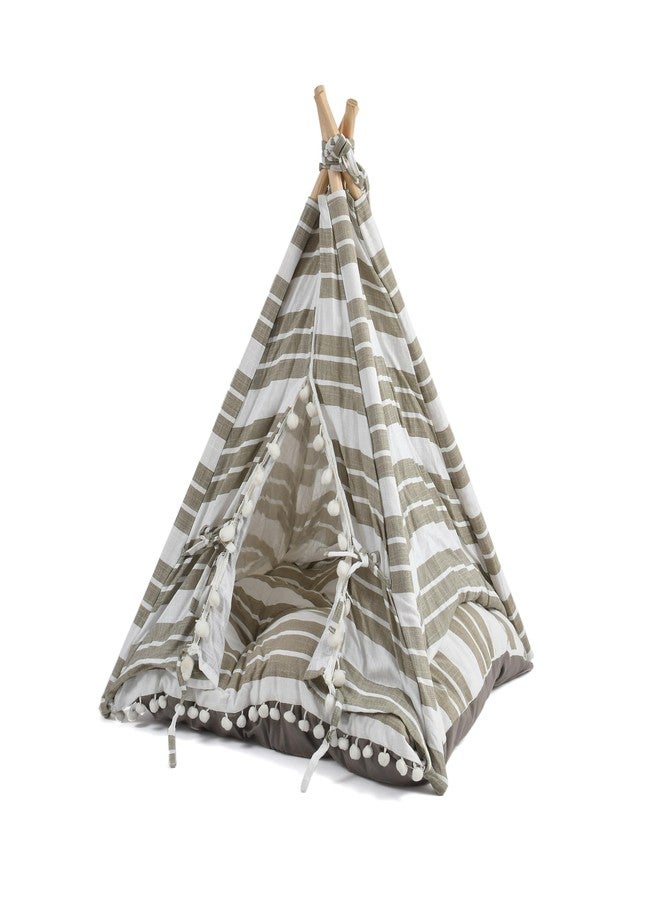 DECOVIA Dog & Cat Teepee Tent with Soft Cushion Bed - Cute Indoor Pet House for Small Dogs & Cats | Durable Wooden Frame & Breathable Cotton Fabric | (Size_28x28x31 Inches) (Green) - Image 4